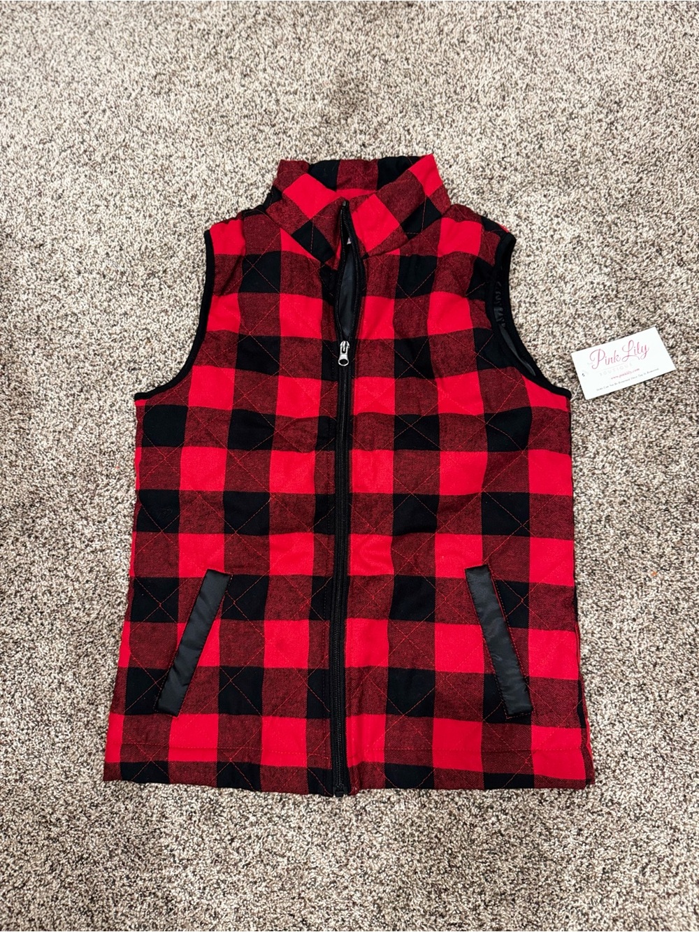 Pink Lily Red and Black Buffalo Plaid Puffer Vest